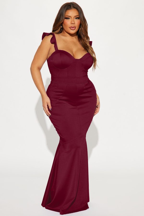 Selena Ruffle Maxi Dress - Wine - Image 4