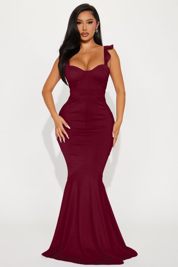 Selena Ruffle Maxi Dress - Wine