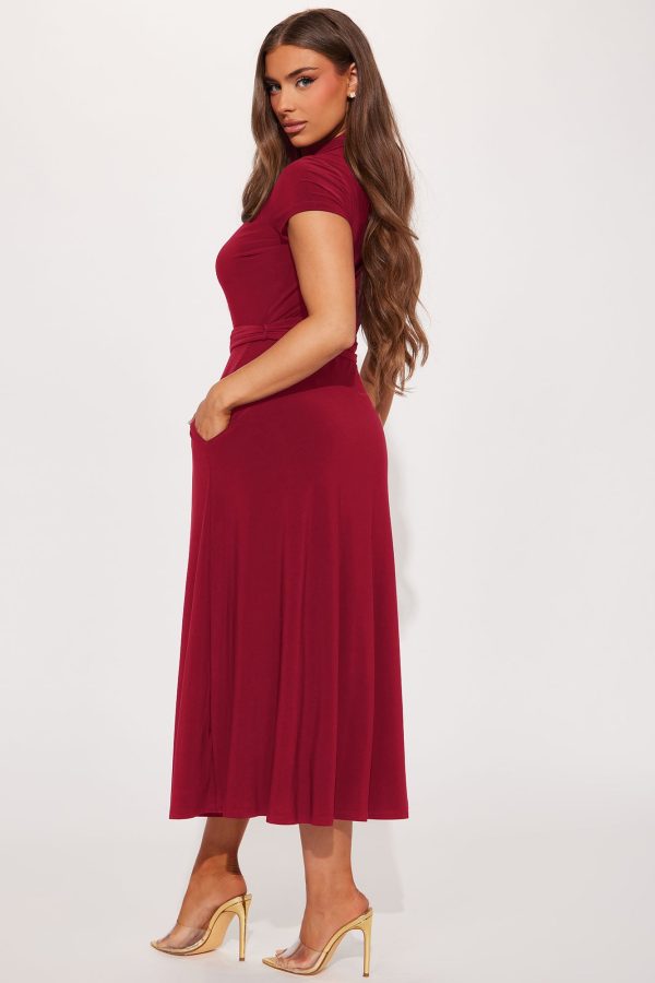 Elise Button Up Midi Dress - Red - Image 3