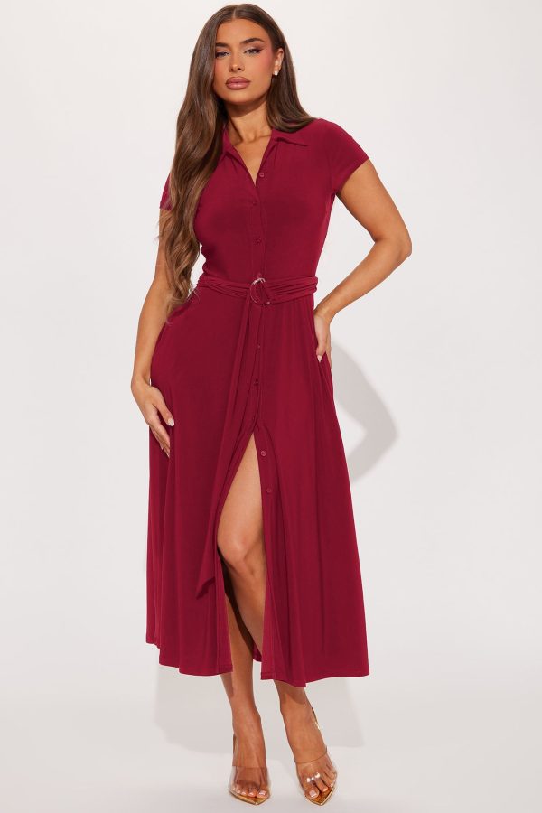 Elise Button Up Midi Dress - Red