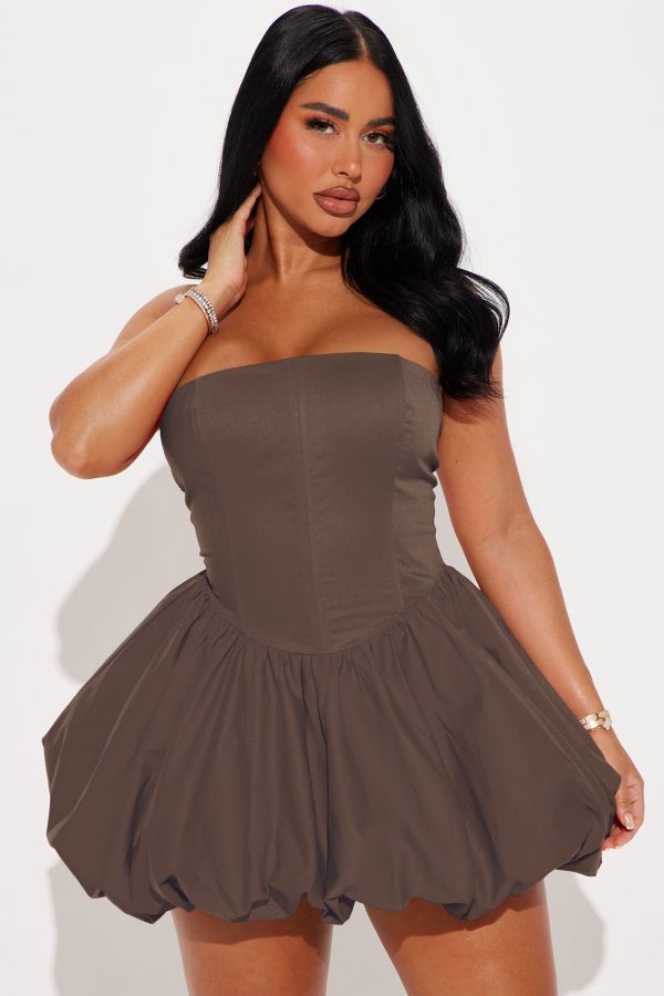 A Night in Paris Bubble Mini Dress - Chocolate - Image 2