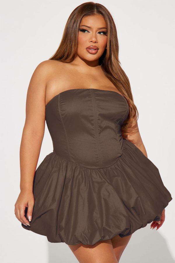 A Night in Paris Bubble Mini Dress - Chocolate - Image 5