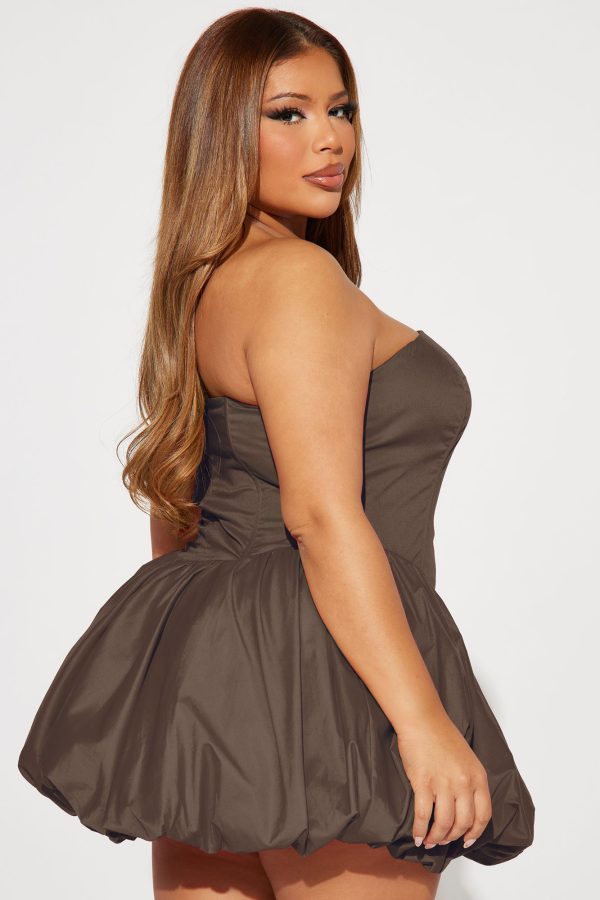 A Night in Paris Bubble Mini Dress - Chocolate - Image 6