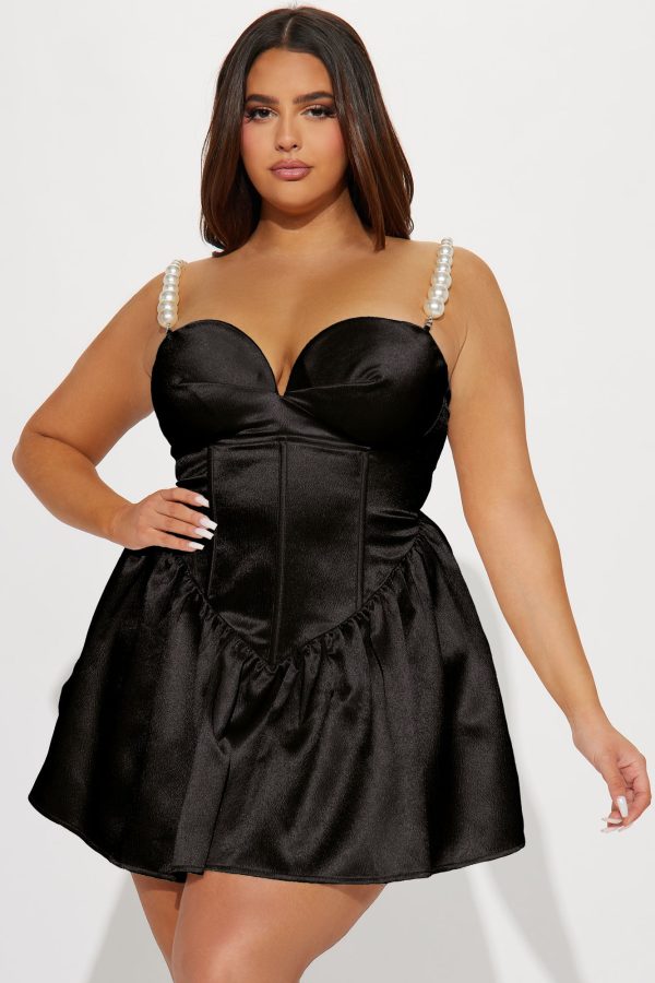 Pearly Girl Satin Mini Dress - Black - Image 4