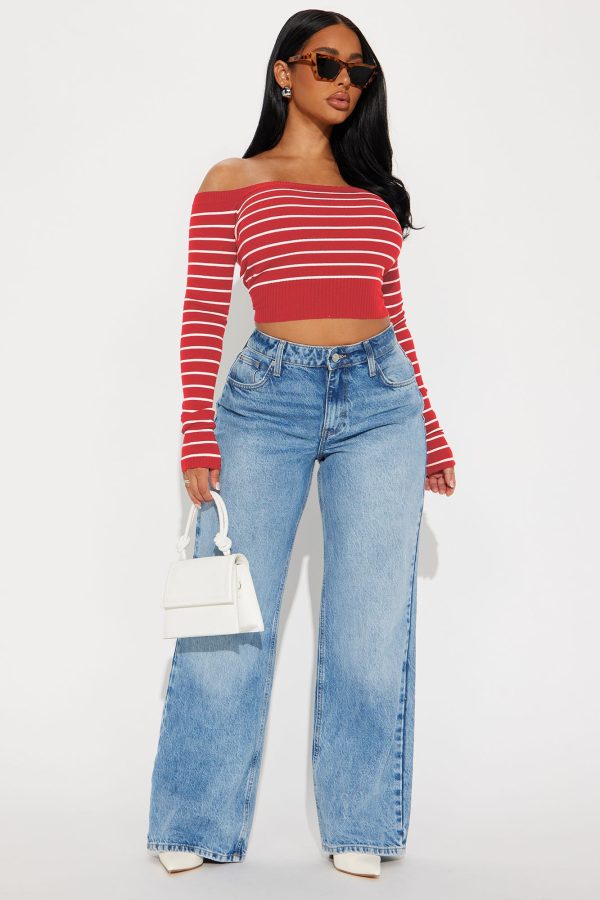 Hamptons Weekend Striped Sweater - Red/White - Image 2