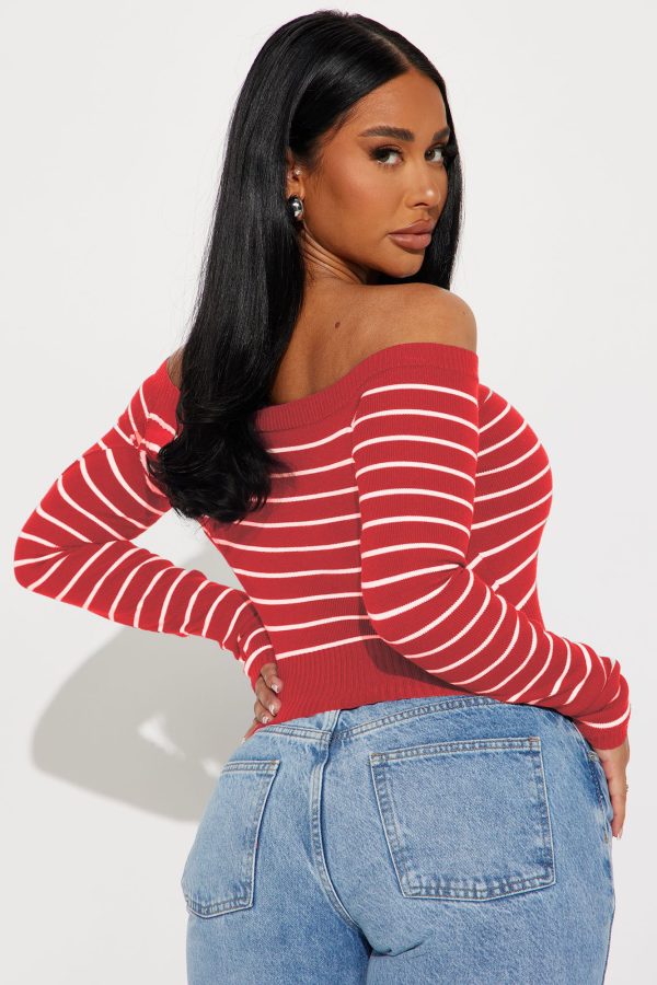 Hamptons Weekend Striped Sweater - Red/White - Image 3