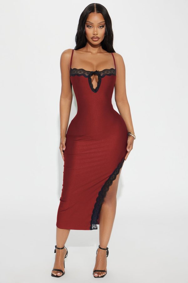 Crazy In Love Lace Trim Midi Dress - Red