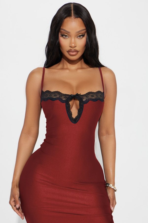 Crazy In Love Lace Trim Midi Dress - Red - Image 2