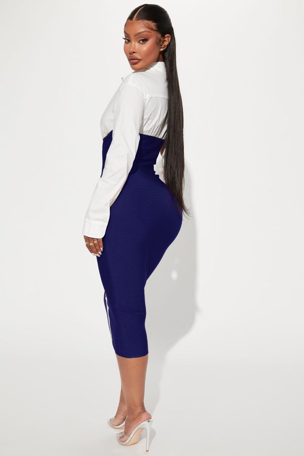 Let's Get Serious Midi Shirt Dress - Navy/combo - Image 3