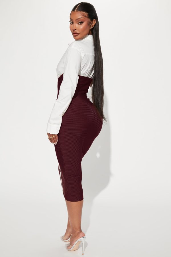 Let's Get Serious Midi Shirt Dress - Wine/combo - Image 3