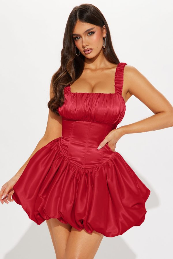 Libbey Satin Bubble Mini Dress - Red