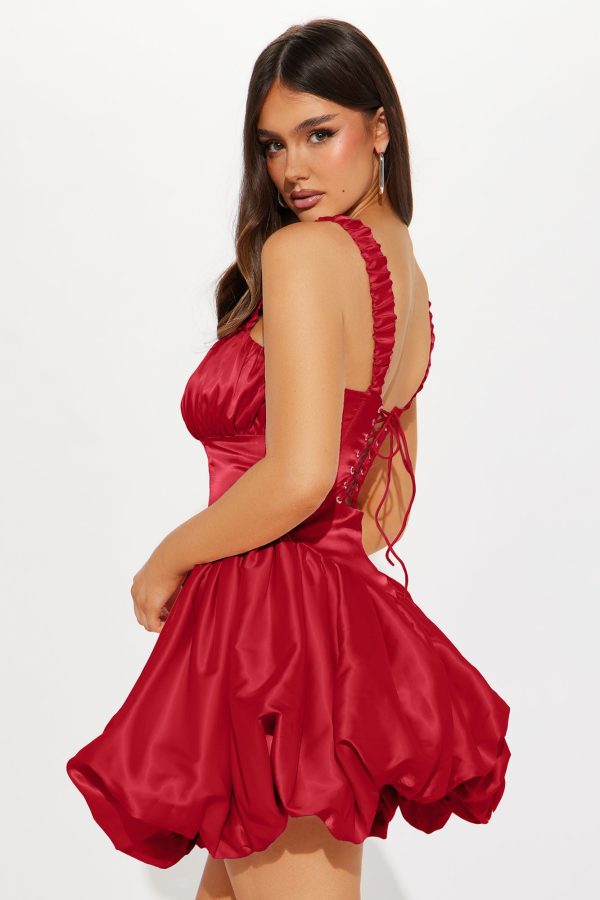 Libbey Satin Bubble Mini Dress - Red - Image 4