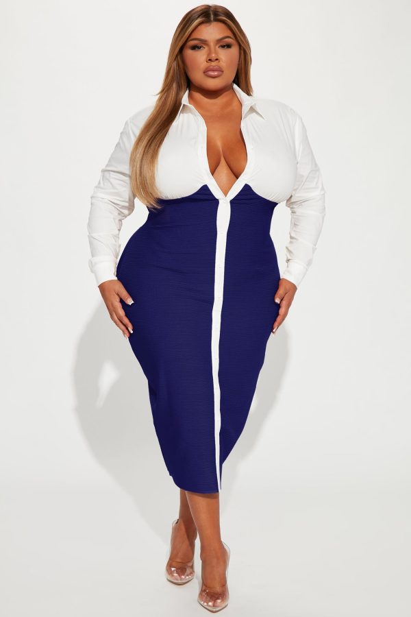 Let's Get Serious Midi Shirt Dress - Navy/combo - Image 4