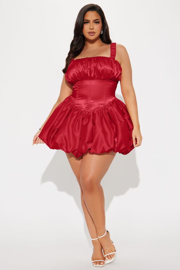 Libbey Satin Bubble Mini Dress - Red - Image 5