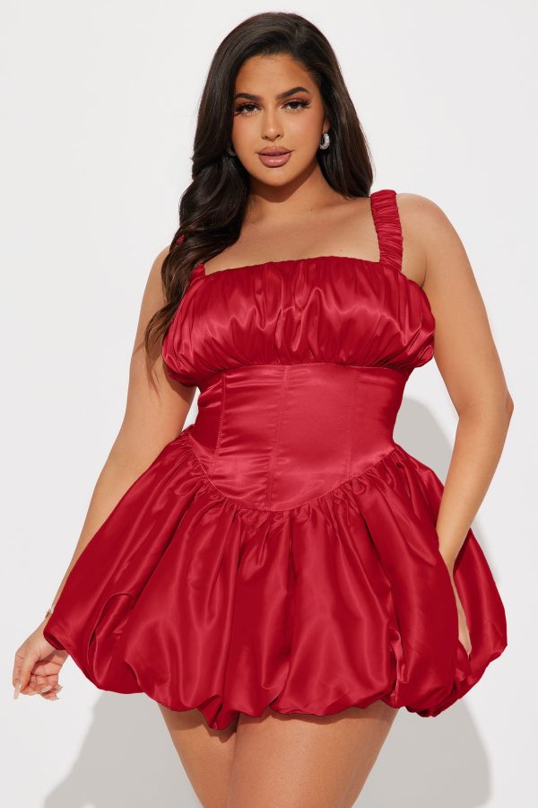 Libbey Satin Bubble Mini Dress - Red - Image 6