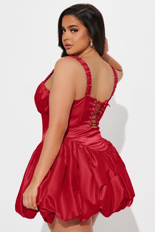 Libbey Satin Bubble Mini Dress - Red - Image 7