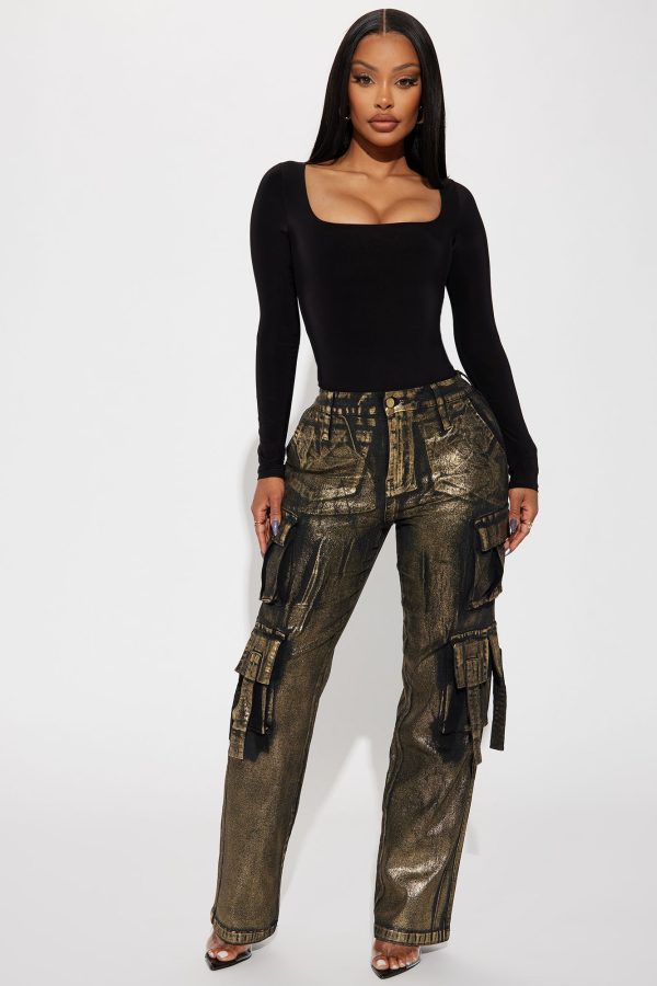 Pure Luxury Metallic Foil Cargo Pant - Gold/combo