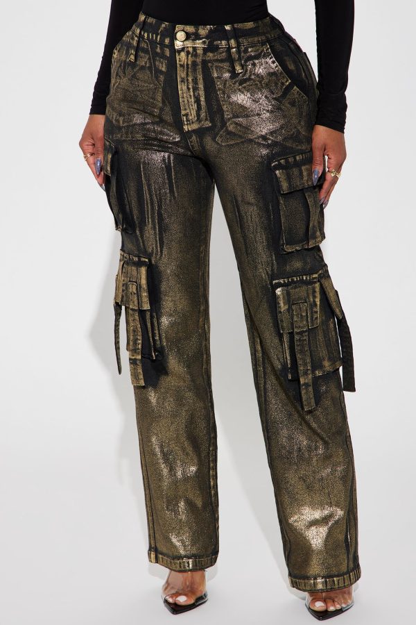 Pure Luxury Metallic Foil Cargo Pant - Gold/combo - Image 2