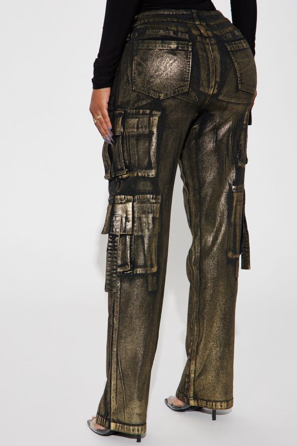 Pure Luxury Metallic Foil Cargo Pant - Gold/combo - Image 3