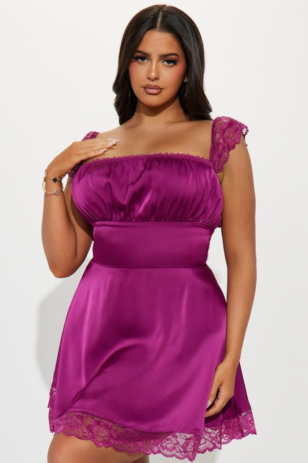 Clara Satin Mini Dress - Plum - Image 4
