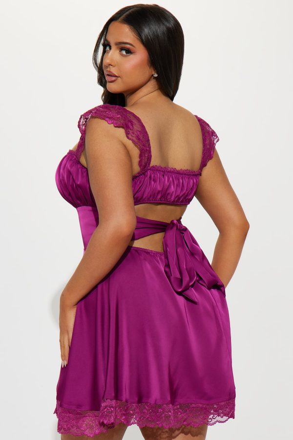 Clara Satin Mini Dress - Plum - Image 6
