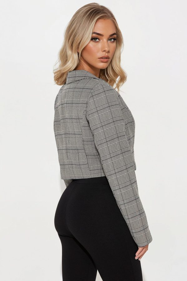 Juliet Plaid Cropped Blazer - Charcoal - Image 3