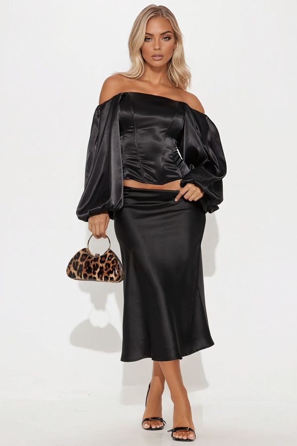 Demitra Satin Corset Top - Black - Image 2