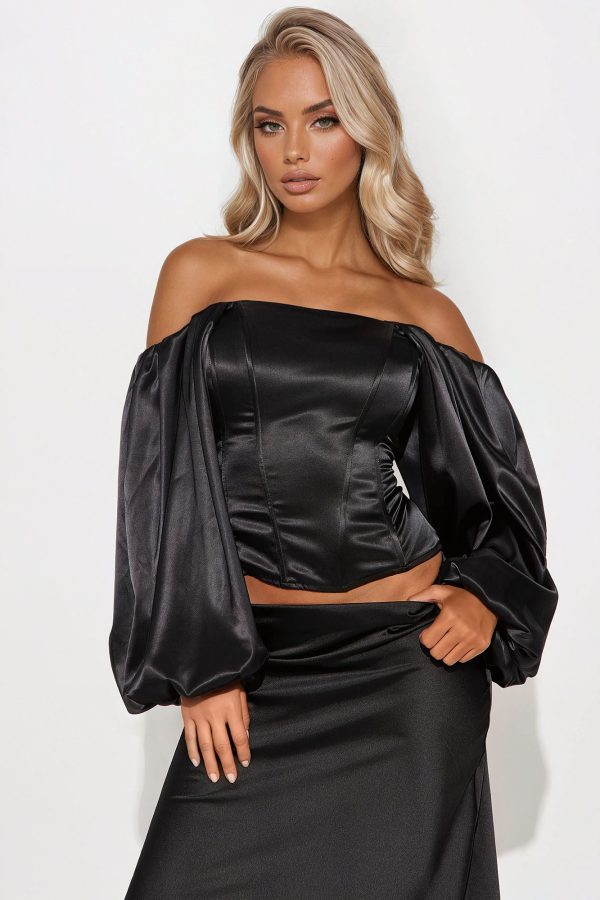 Demitra Satin Corset Top - Black