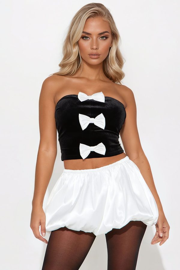 Bow Life Bubble Hem Skirt Set - Black/White - Image 2