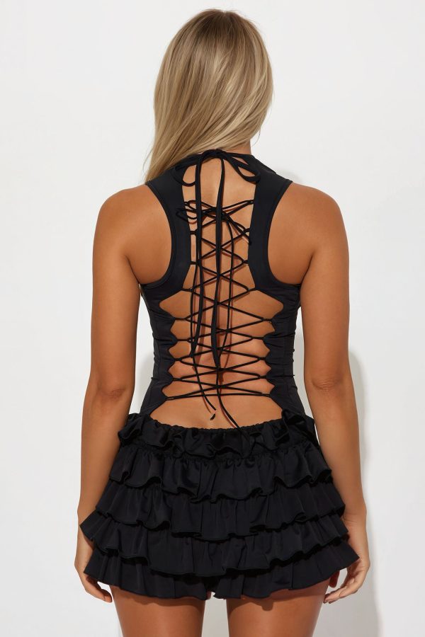 Forever Yours Ruffle Mini Dress - Black - Image 2