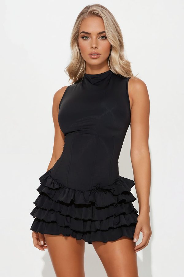 Forever Yours Ruffle Mini Dress - Black - Image 3