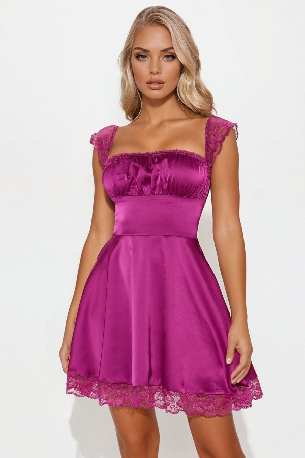 Clara Satin Mini Dress - Plum