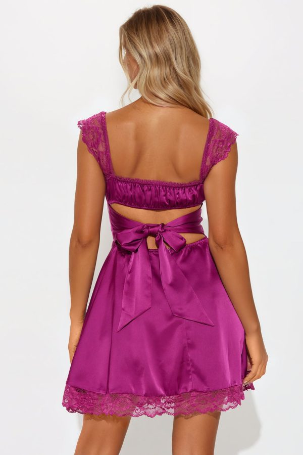 Clara Satin Mini Dress - Plum - Image 3