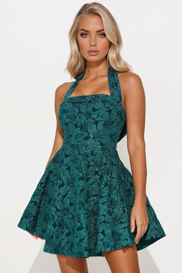 On Your Wishlist Jacquard Mini Dress - Hunter - Image 2