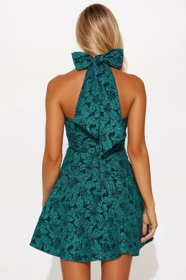 On Your Wishlist Jacquard Mini Dress - Hunter - Image 3