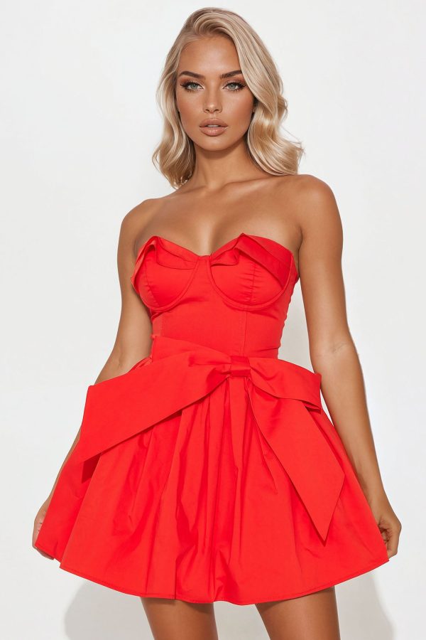 Cupids Bow Poplin Mini Dress - Tomato Red
