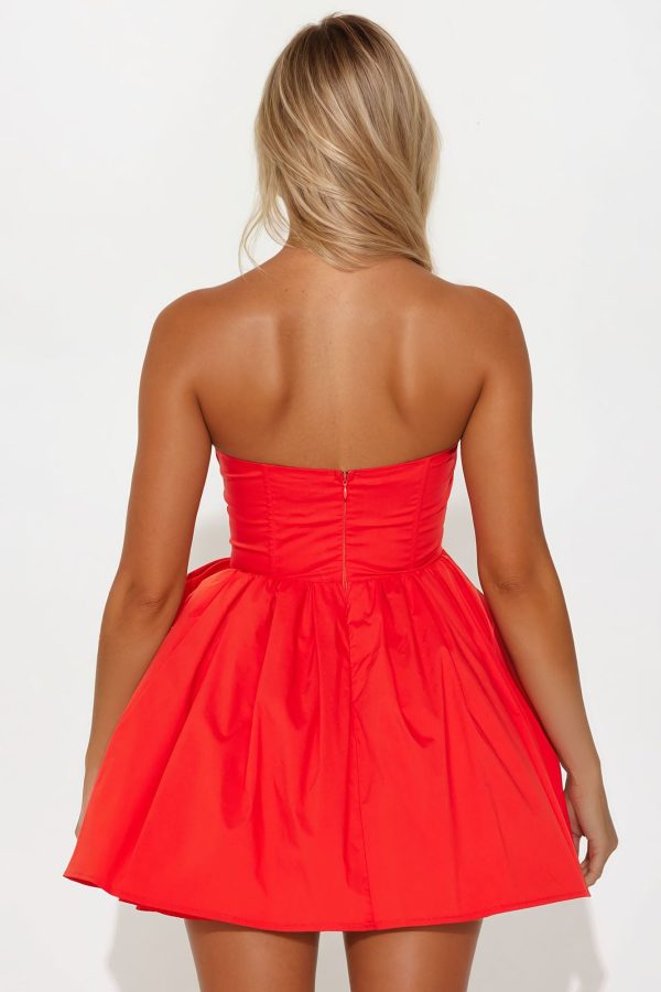 Cupids Bow Poplin Mini Dress - Tomato Red - Image 3
