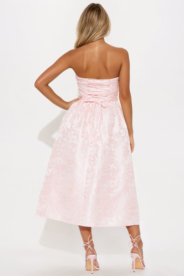 Honorable Mention Jacquard Midi Dress - Pink - Image 3