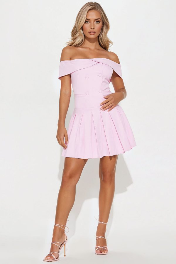 Alina Pleated Suit Mini Dress - Hot Pink