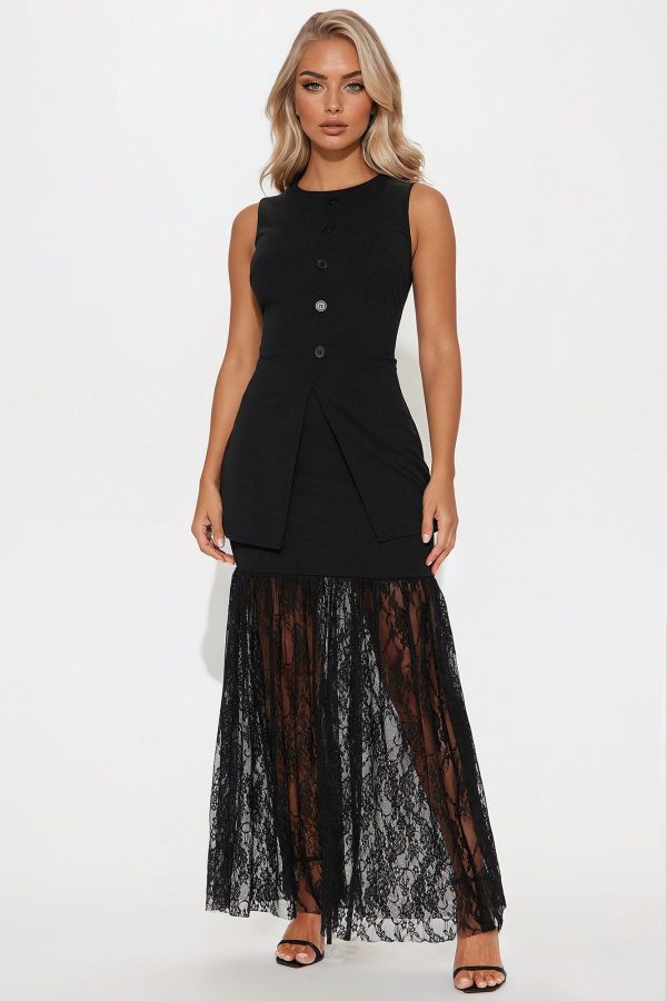 Veronica High Neck Maxi Dress - Black