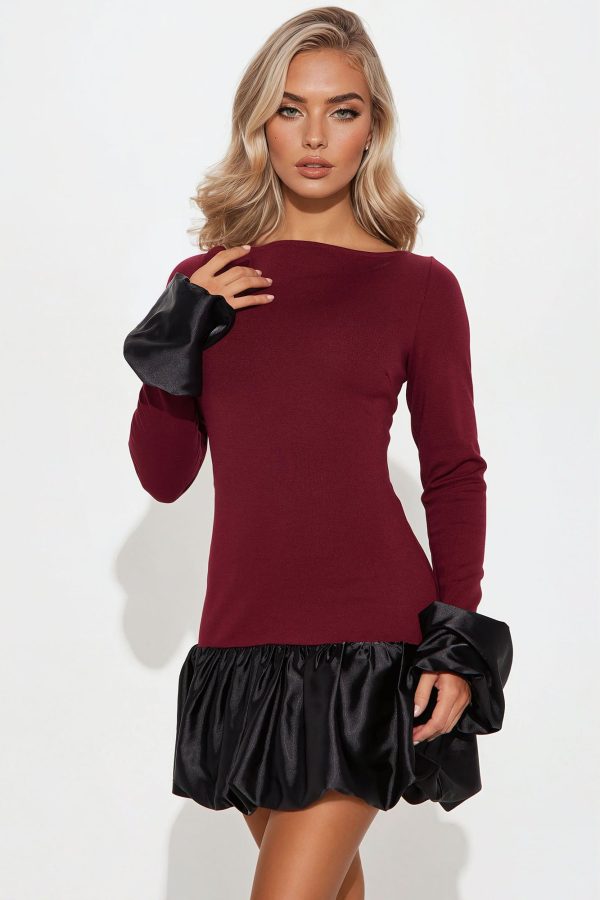 Adore You Bubble Mini Dress - Burgundy