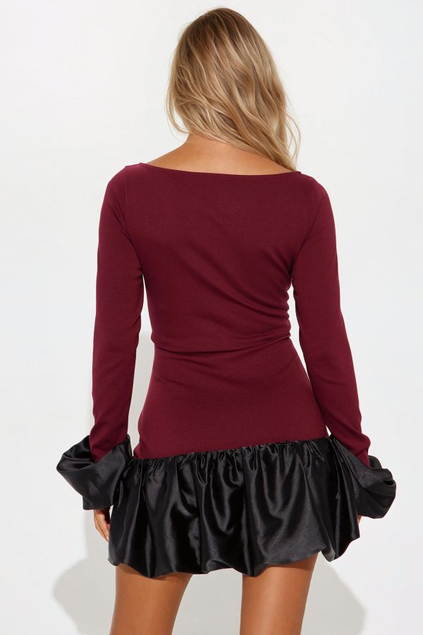 Adore You Bubble Mini Dress - Burgundy - Image 3