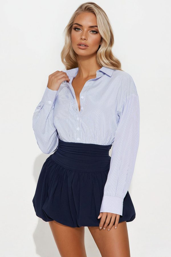 Take Notes Pinstripe Bubble Mini Dress - Navy/combo - Image 3