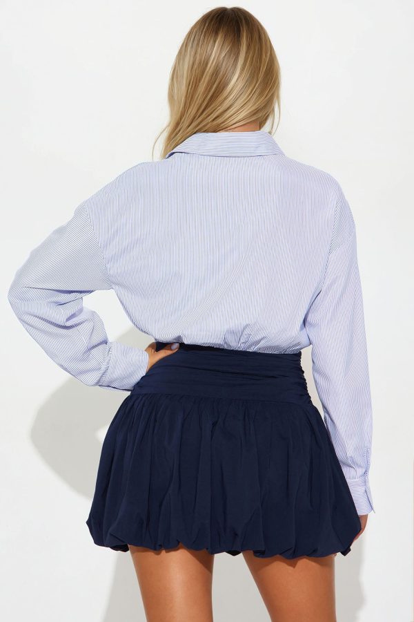 Take Notes Pinstripe Bubble Mini Dress - Navy/combo - Image 4