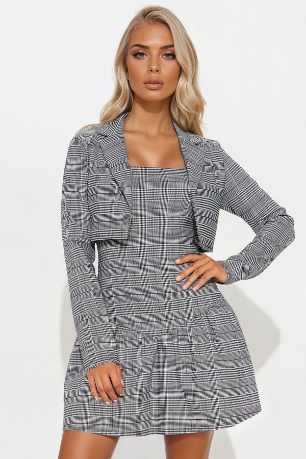 Corporate Millennial Plaid Mini Dress Set - White/Black - Image 2