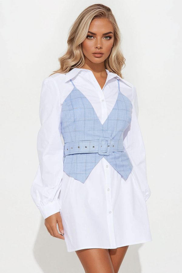 City Chic Mini Shirt Dress Vest Set - Blue - Image 2