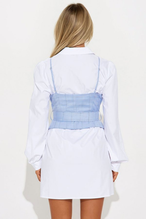 City Chic Mini Shirt Dress Vest Set - Blue - Image 3