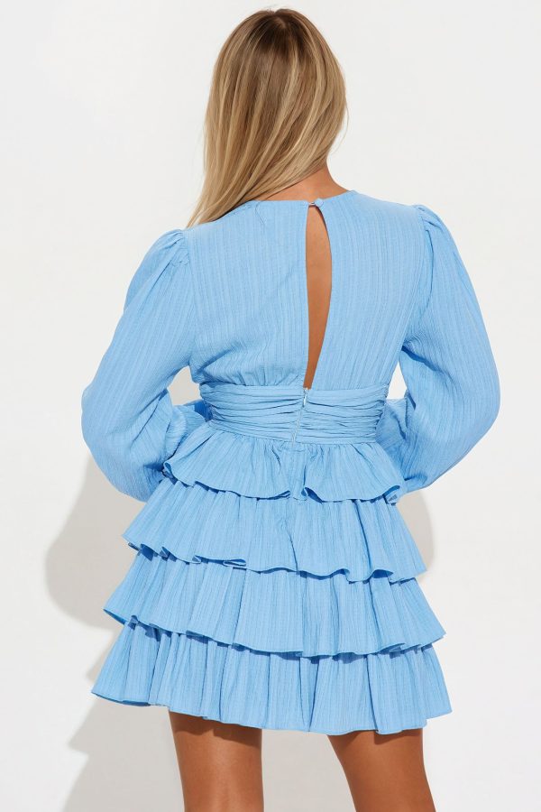 Valeria Textured Ruffle Mini Dress - Blue - Image 3