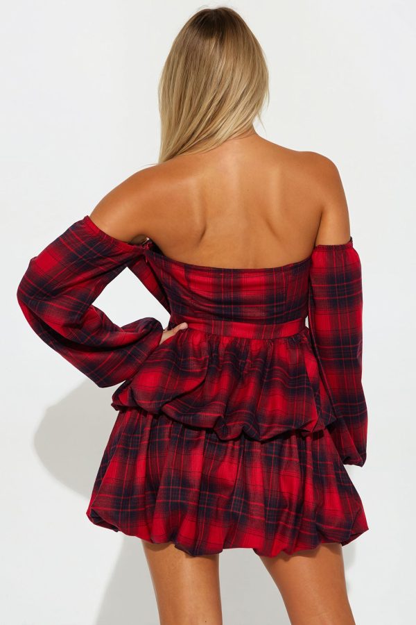 Holland Plaid Bubble Mini Dress - Black/Red - Image 3