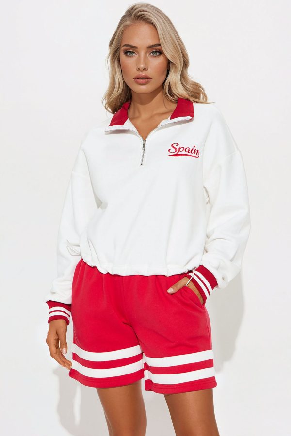 Spain Fleece Short Set - White/combo - Image 2